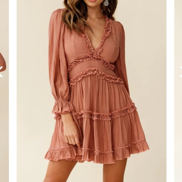 Saints + Secrets Selfie Leslie Laney Long Sleeve V-Neck Ruffle Mini Dress - Picture 3 of 11